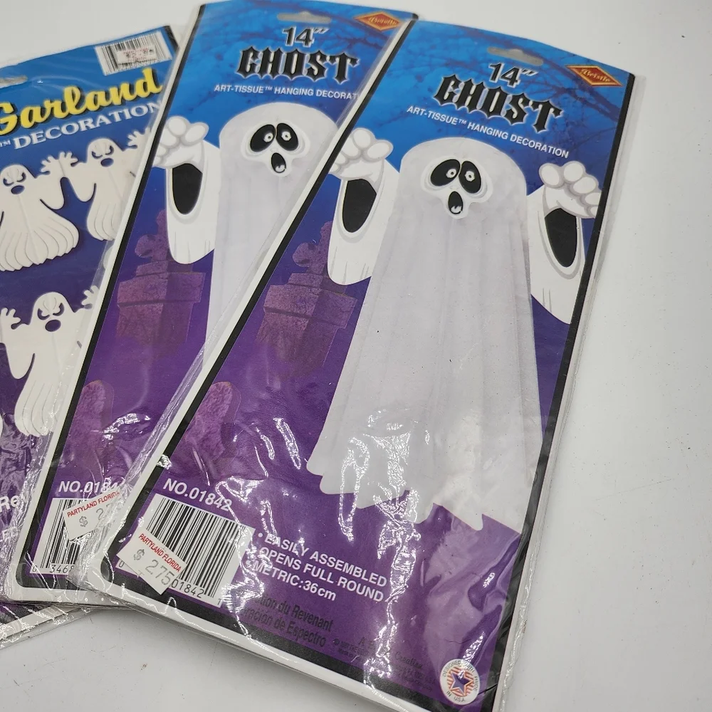 Lot of 2 VINTAGE NEW BEISTLE GHOST GARLAND tissue 12FT 1987
